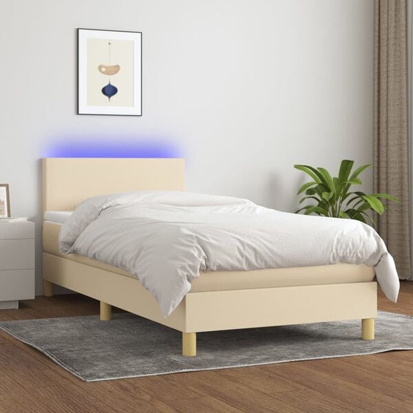 vidaXL Boxspring met matras en LED stof cr&egrave;mekleurig 100x200 cm