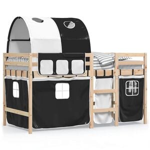 vidaXL Kinderhoogslaper met tunnel 90x190 cm grenenhout wit en zwart