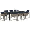 vidaXL Tuin eettafelset met kussen 9 pcs Grijs poly rattan