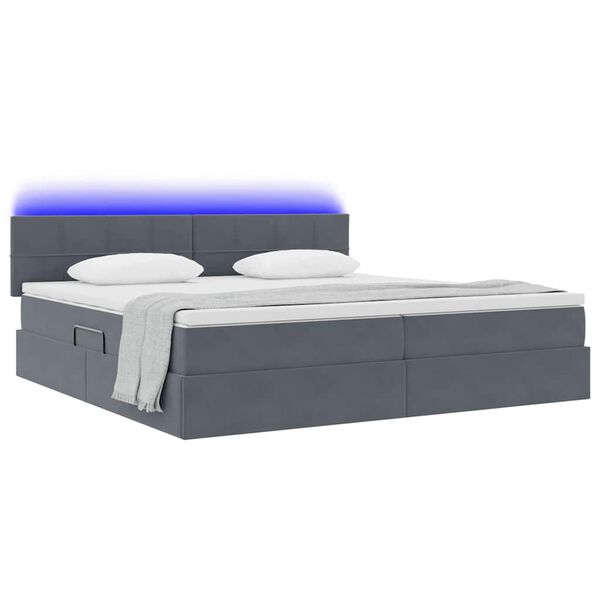 vidaXL Opbergbed met LED met matras Donkergrijs 200 x 200 cm Fluweel