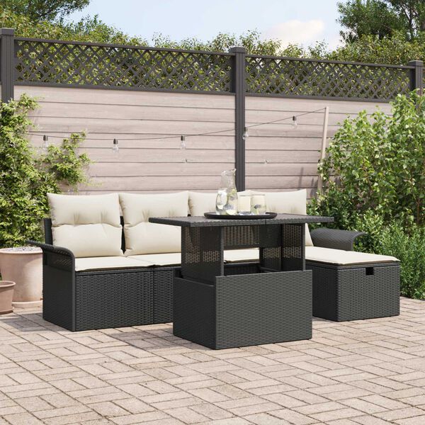 vidaXL Tuin Sofa Set met kussen met opslag 6 pcs Zwart Poly riet