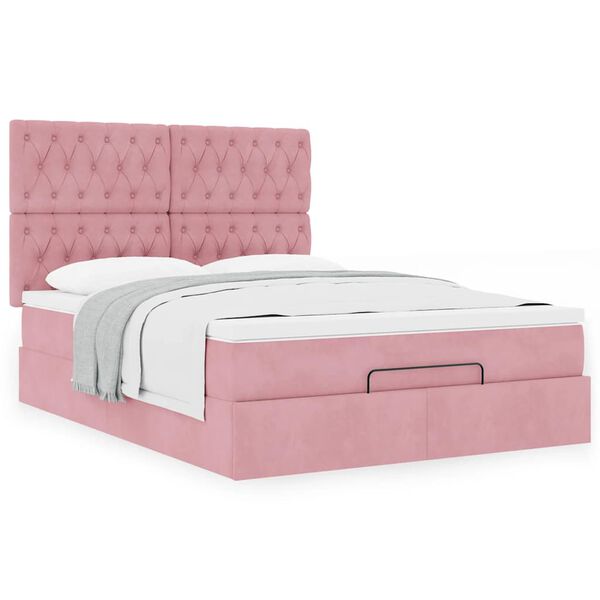 vidaXL Ottoman bed met matrassen 140x200cm fluweel roze