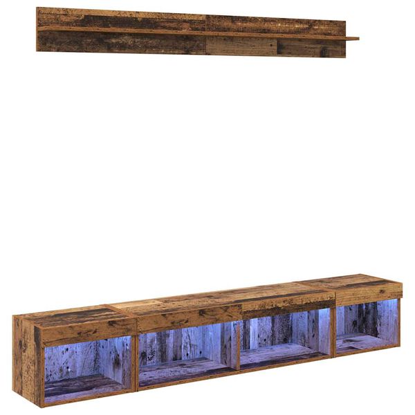 vidaXL TV Wandkast Set met LED 5 pcs Oudhout Bewerkt hout