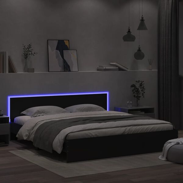 vidaXL Bedframe met hoofdeinde en LED zwart 180x200 cm