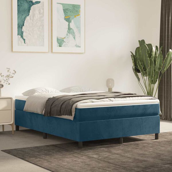vidaXL Boxspring bed 140x200 cm fluweel donkerblauw