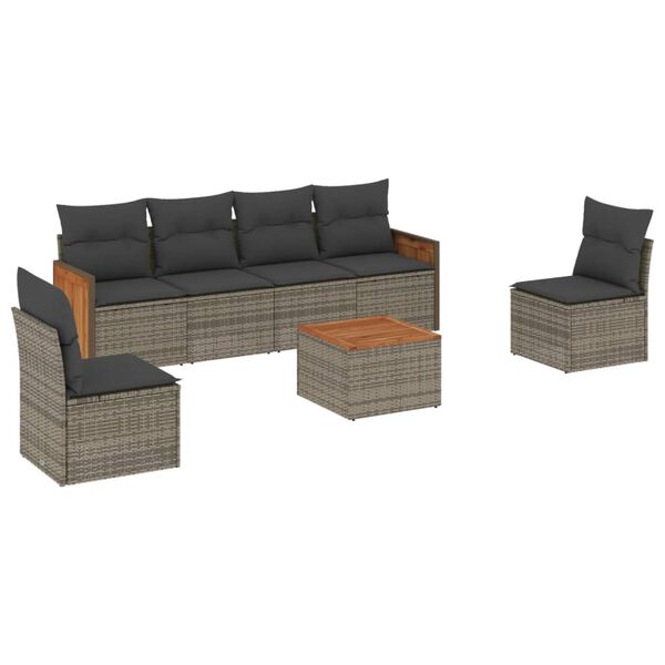 vidaXL 7-delige Loungeset met kussens poly rattan grijs