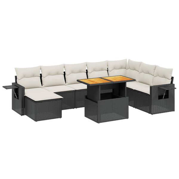 vidaXL 9-delige Loungeset met kussens poly rattan zwart