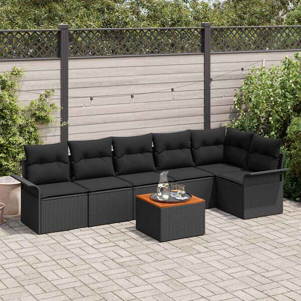 vidaXL Tuinbankenset met opslag 7 pcs Zwart poly rattan