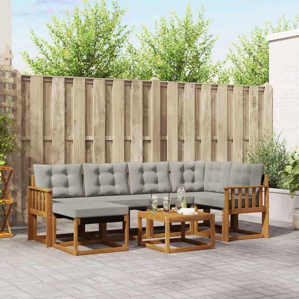 vidaXL Buiten bankenset met kussen 7 pcs Natuurlijk en Lichtgrijs