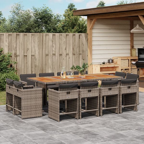 vidaXL 13-delige Tuinset met kussens poly rattan grijs