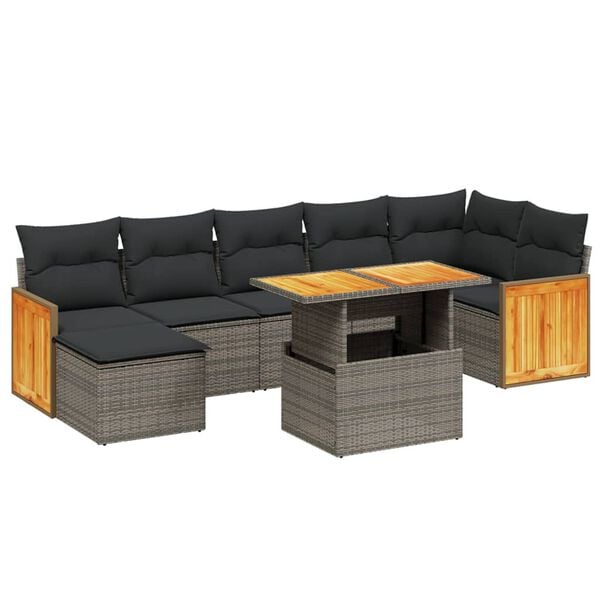 vidaXL 8-delige Loungeset met kussens poly rattan grijs