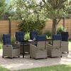 vidaXL Tuin eettafelset met kussen 7 pcs Grijs poly rattan
