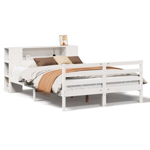 vidaXL Bed met boekenkast zonder matras grenenhout wit 140x190 cm