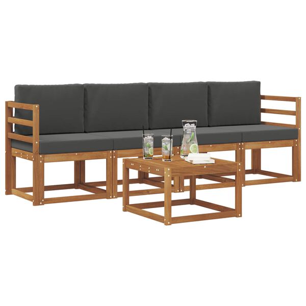 vidaXL Buiten bankenset met kussen 5 pcs Natuurlijk en Antraciet