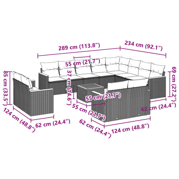 vidaXL 13-delige Loungeset met kussens poly rattan zwart