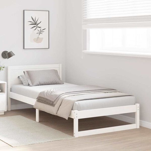 vidaXL Bedframe met hoofdeinde Wit 90 x 190 cm Massief grenenhout