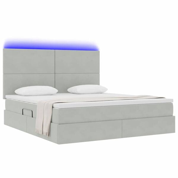 vidaXL Opbergbed met LED met matras Lichtgrijs 160 x 200 cm Fluweel