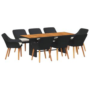 vidaXL Tuin eettafelset met kussen 9 pcs Zwart poly rattan