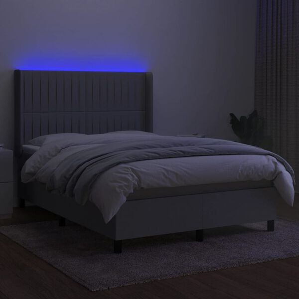 vidaXL Boxspring met matras en LED stof lichtgrijs 140x190 cm