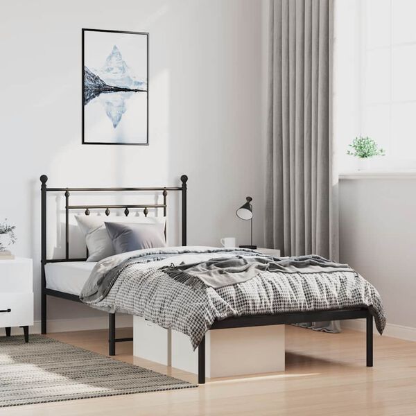 vidaXL Bedframe met hoofdbord metaal zwart 100x190 cm
