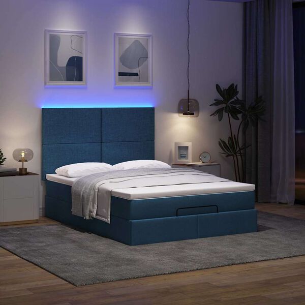 vidaXL Ottoman bed met matras en LED's 140x200cm stof blauw