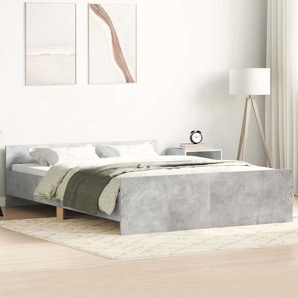 vidaXL Bedframe met hoofd- en voeteneinde betongrijs 135x190 cm