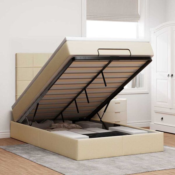 vidaXL Ottoman bed met matras en LED's 120x190cm stof cr&egrave;mekleurig