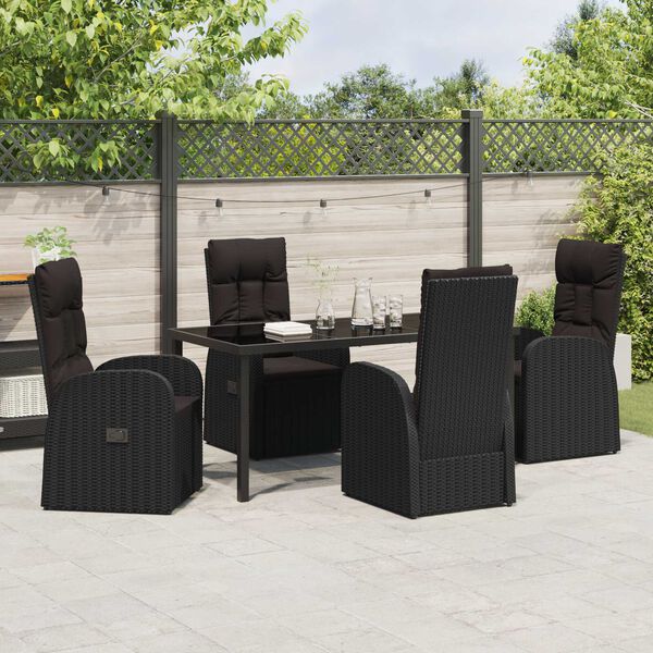 vidaXL Tuin eettafelset met kussen 5 pcs Zwart poly rattan