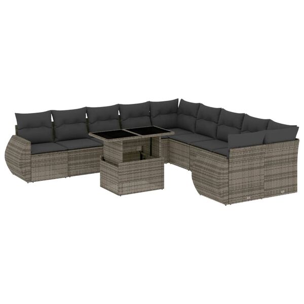 vidaXL 11-delige Loungeset met kussens poly rattan grijs