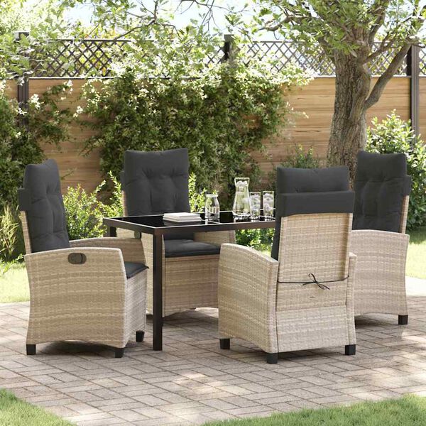vidaXL Tuin eettafelset met kussen 5 pcs Lichtgrijs poly rattan