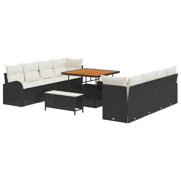 vidaXL Tuin Sofa Set met kussen met opslag 11 pcs Zwart en Crème