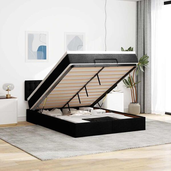vidaXL Ottoman bed met matras 140x200cm stof donkerbruin