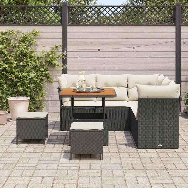 vidaXL Tuinbankenset 8 pcs Zwart poly rattan