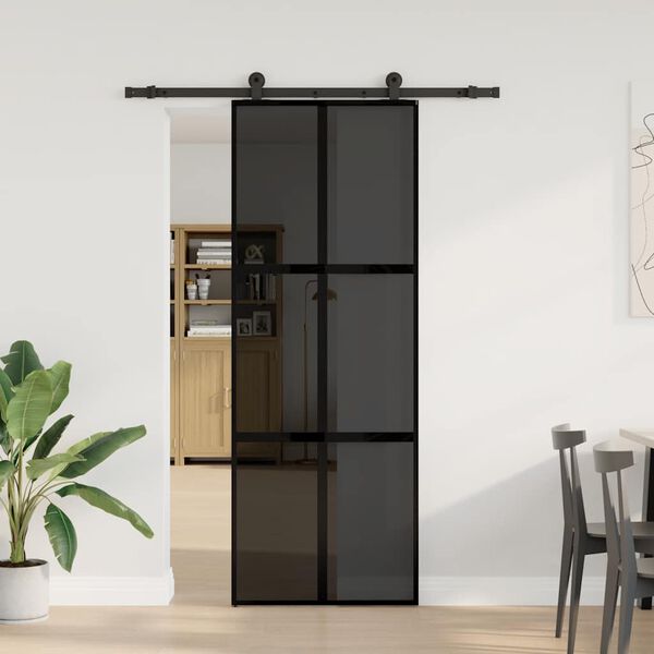 vidaXL Schuifdeur met beslag 76x205 cm gehard glas en aluminium