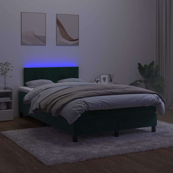 vidaXL Boxspring met matras en LED fluweel donkergroen 120x190 cm