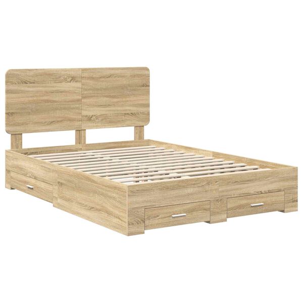 vidaXL Bedframe met hoofdeinde Sonoma Eiken 150 x 200 cm Bewerkt hout