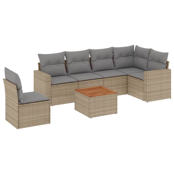 vidaXL 7-delige Loungeset met kussens poly rattan beige