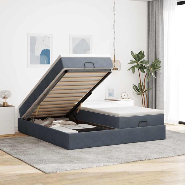 vidaXL Ottoman bed met matrassen 160x200cm fluweel donkergrijs