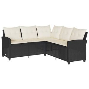 vidaXL Loungebank met kussens L-vormig poly rattan zwart