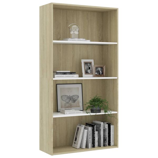 vidaXL Boekenkast met 4 schappen 80x30x151,5 cm hout wit sonoma eiken