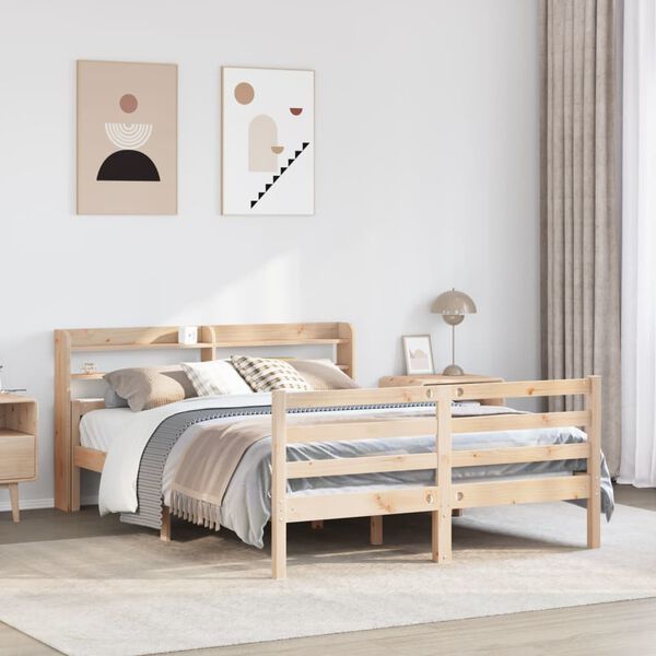 vidaXL Bedframe met hoofdbord massief grenenhout wit 140x200 cm