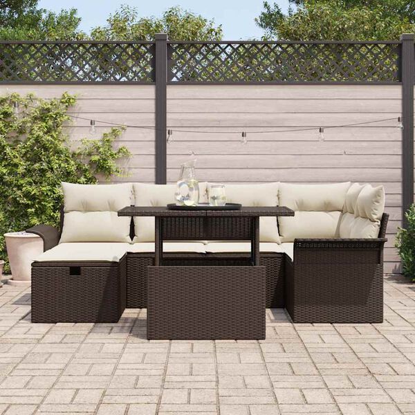 vidaXL Tuin Sofa Set met kussen met opslag 7 pcs Bruin Poly riet