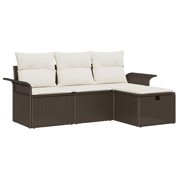 vidaXL Tuin Sofa Set met kussen met opslag 4 pcs Bruin Poly riet