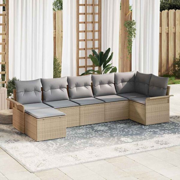 vidaXL Tuin Sofa Set met kussen 7 pcs Beige poly rattan