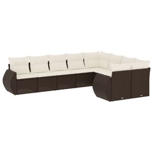 vidaXL 9-delige Loungeset met kussens poly rattan bruin