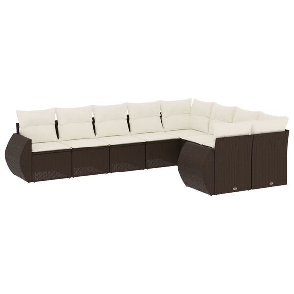 vidaXL 9-delige Loungeset met kussens poly rattan bruin