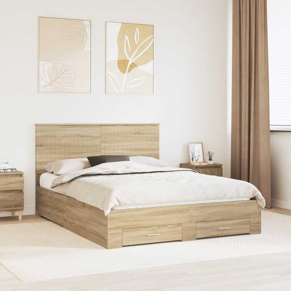 vidaXL Bedframe met hoofdeinde Sonoma Eiken 150 x 200 cm Bewerkt hout