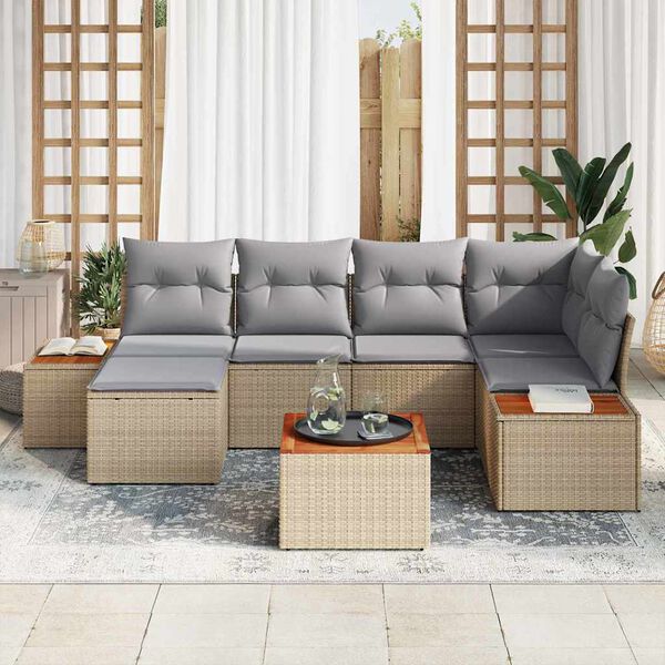 vidaXL Tuin Sofa Set met kussen 7 pcs Beige poly rattan
