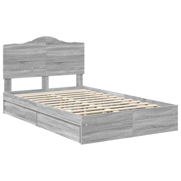 vidaXL Opslag bed met lade Grijs Sonoma 135 x 190 cm Bewerkt hout