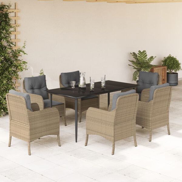 vidaXL 7-delige Tuinset met kussens poly rattan beige
